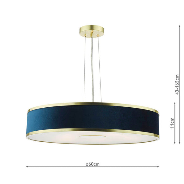 Dar Lighting Alvaro 6 Light Pendant Brushed Brass with Blue Shade ALV1723