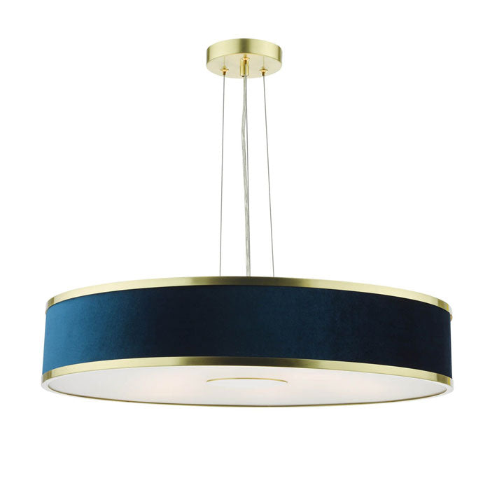 Dar Lighting Alvaro 6 Light Pendant Brushed Brass with Blue Shade ALV1723