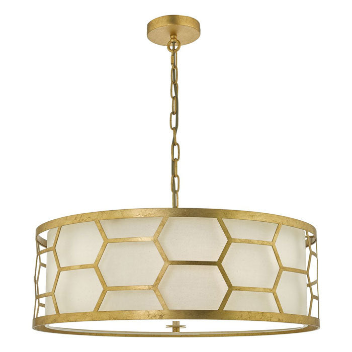 Dar Lighting Epstein 4 Light Pendant Gold With Ivory Shade & Glass Diffuser EPS0412