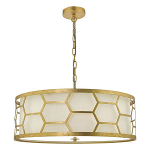 Dar Lighting Epstein 4 Light Pendant Gold With Ivory Shade & Glass Diffuser EPS0412