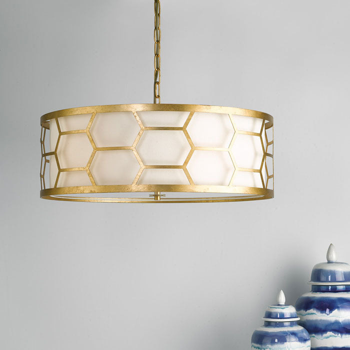 Dar Lighting Epstein 4 Light Pendant Gold With Ivory Shade & Glass Diffuser EPS0412