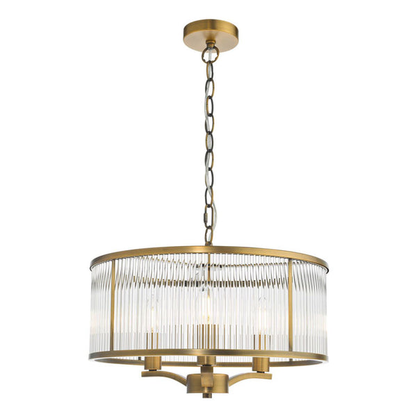 Dar Lighting Evelyn 3 Light Pendant in Antique Bronze and Glass EVE0363