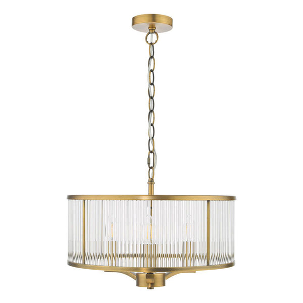 Dar Lighting Evelyn 3 Light Pendant in Antique Bronze and Glass EVE0363