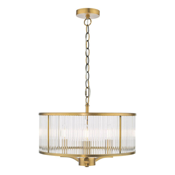 Dar Lighting Evelyn 3 Light Pendant in Antique Bronze and Glass EVE0363