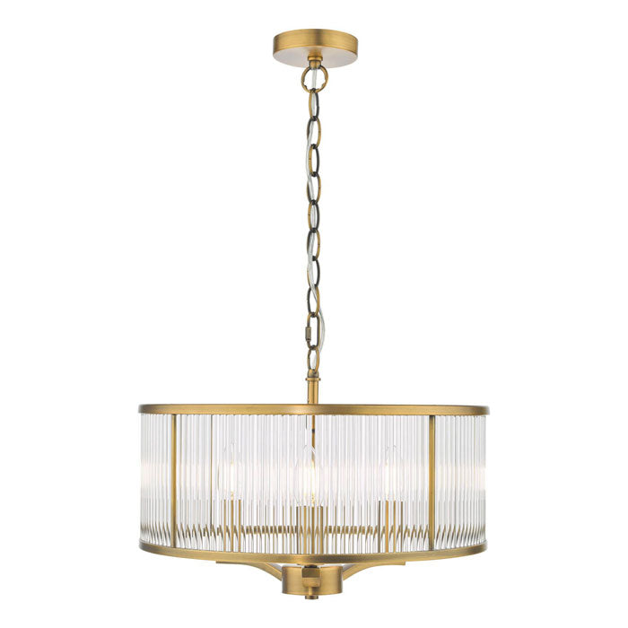 Dar Lighting Evelyn 3 Light Pendant in Antique Bronze and Glass EVE0363