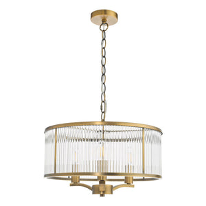 Dar Lighting Evelyn 3 Light Pendant in Antique Bronze and Glass EVE0363