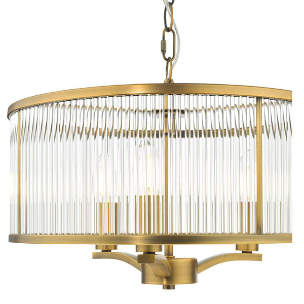 Dar Lighting Evelyn 3 Light Pendant in Antique Bronze and Glass EVE0363