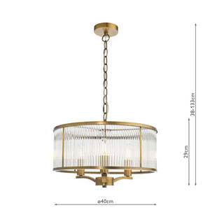 Dar Lighting Evelyn 3 Light Pendant in Antique Bronze and Glass EVE0363