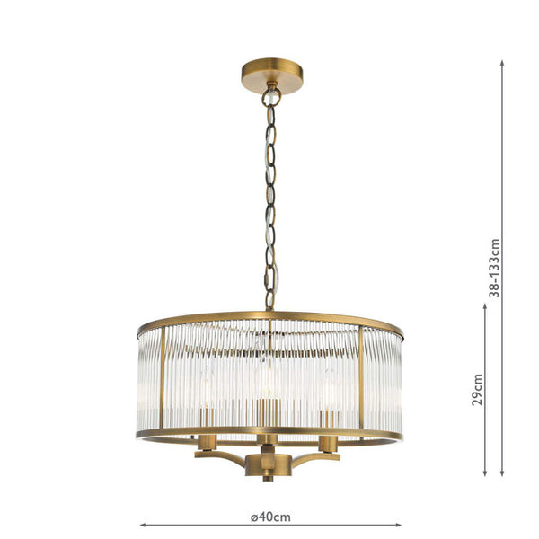 Dar Lighting Evelyn 3 Light Pendant in Antique Bronze and Glass EVE0363