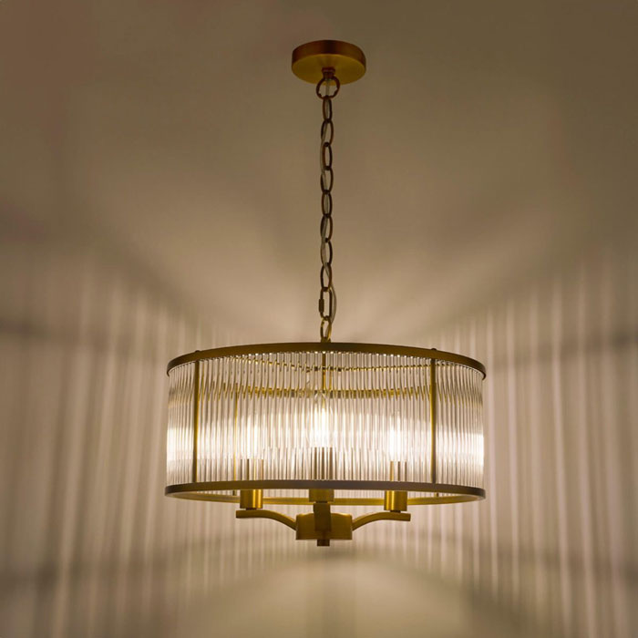 Dar Lighting Evelyn 3 Light Pendant in Antique Bronze and Glass EVE0363