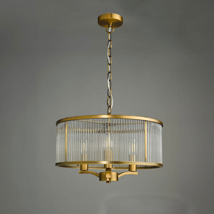 Dar Lighting Evelyn 3 Light Pendant in Antique Bronze and Glass EVE0363