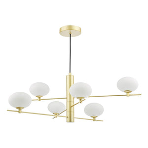 Dar Lighting Jasper 6 Light Pendant Satin Gold and Opal Glass JAS0635