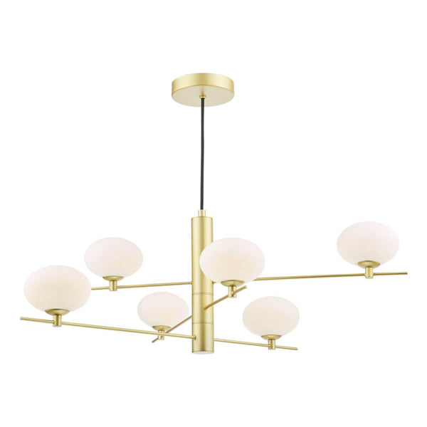 Dar Lighting Jasper 6 Light Pendant Satin Gold and Opal Glass JAS0635