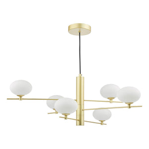 Dar Lighting Jasper 6 Light Pendant Satin Gold and Opal Glass JAS0635