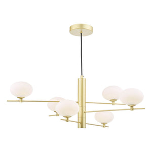Dar Lighting Jasper 6 Light Pendant Satin Gold and Opal Glass JAS0635