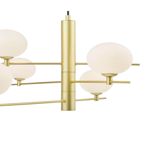 Dar Lighting Jasper 6 Light Pendant Satin Gold and Opal Glass JAS0635