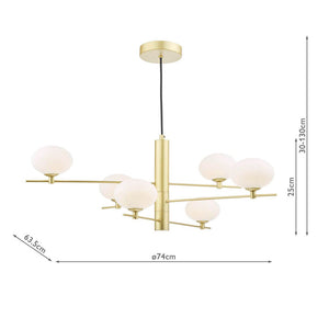 Dar Lighting Jasper 6 Light Pendant Satin Gold and Opal Glass JAS0635