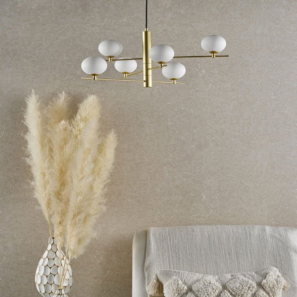 Dar Lighting Jasper 6 Light Pendant Satin Gold and Opal Glass JAS0635