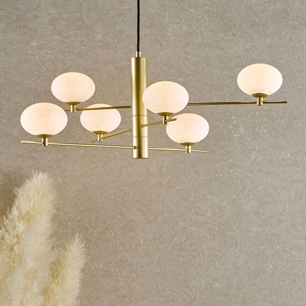 Dar Lighting Jasper 6 Light Pendant Satin Gold and Opal Glass JAS0635