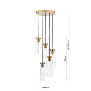 Dar Lighting Jodelle 5 Light Cluster Pendant in Polished Bronze and Glass JOD0563