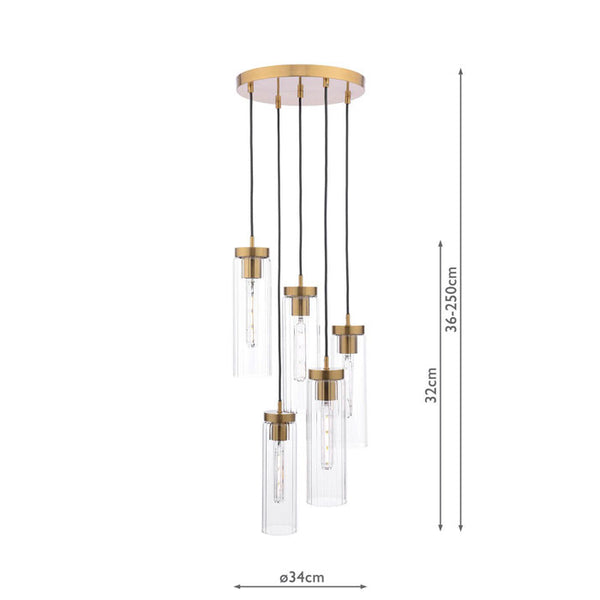 Dar Lighting Jodelle 5 Light Cluster Pendant in Polished Bronze and Glass JOD0563
