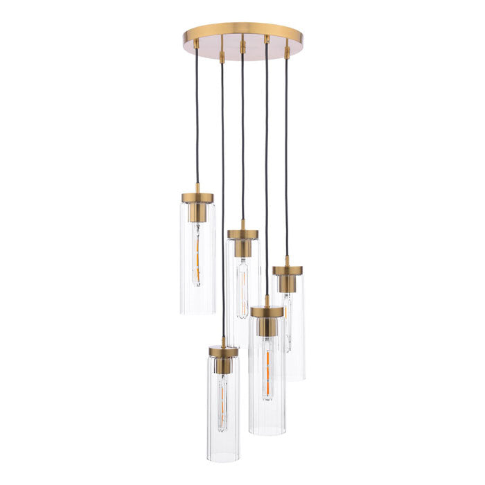 Dar Lighting Jodelle 5 Light Cluster Pendant in Polished Bronze and Glass JOD0563