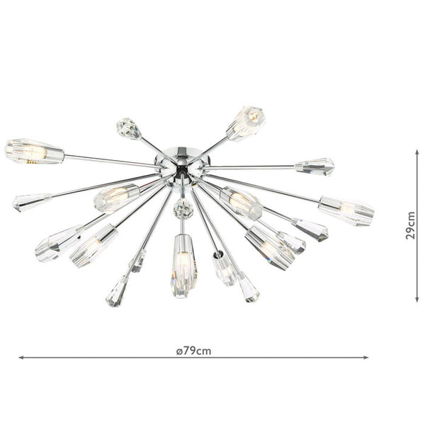 Dar Lighting Kalyssa 11 Light Flush Ceiling Light in Polished Chrome and Glass KAL4808