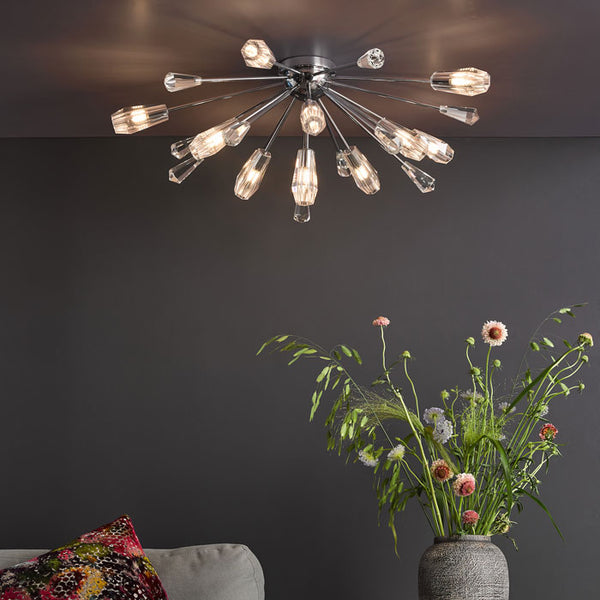 Dar Lighting Kalyssa 11 Light Flush Ceiling Light in Polished Chrome and Glass KAL4808
