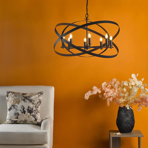 Dar Lighting Nitya 8 Light Pendant Matt Black NIT0822
