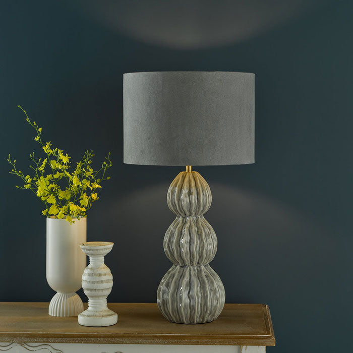 Dar Lorelai Ceramic Table Lamp Grey With Shade LOR4239