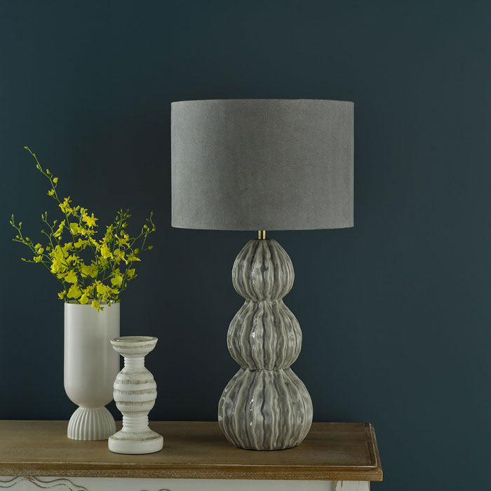 Dar Lorelai Ceramic Table Lamp Grey With Shade LOR4239