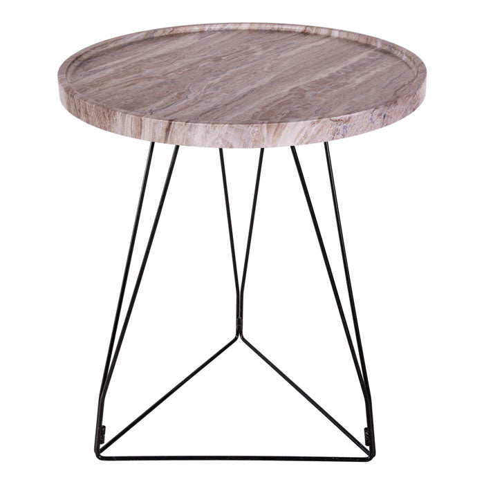 Dar Miguel Side Table Brown Stone Veneer and Matt Black 001MIG002