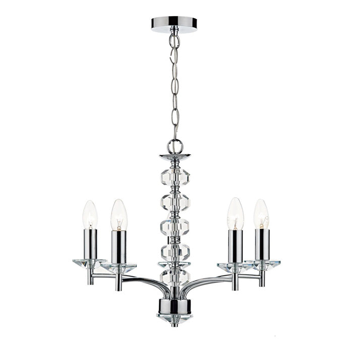 Dar Oleana 5 Light Armed Pendant Polished Chrome & Crystal – OLE0550