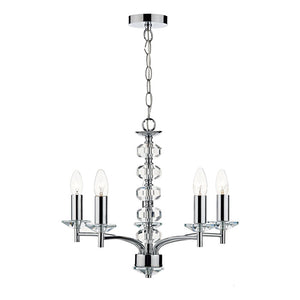 Dar Oleana 5 Light Armed Pendant Polished Chrome & Crystal – OLE0550