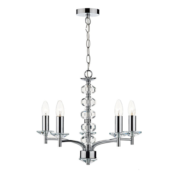 Dar Oleana 5 Light Armed Pendant Polished Chrome & Crystal – OLE0550