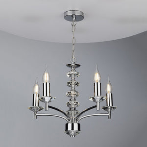 Dar Oleana 5 Light Armed Pendant Polished Chrome & Crystal – OLE0550