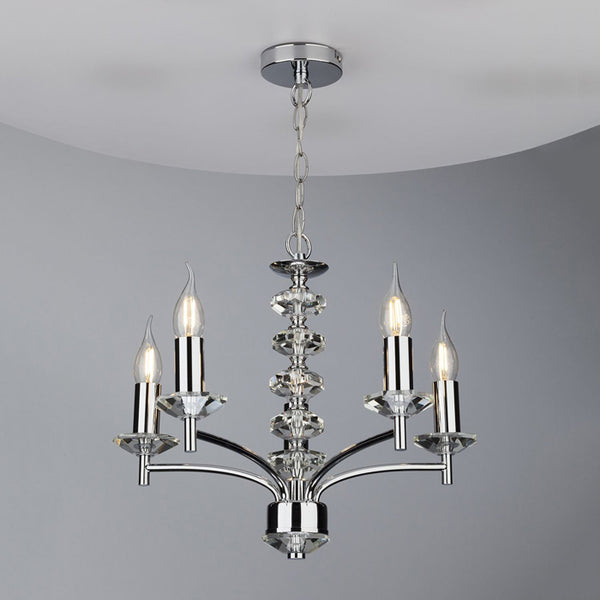 Dar Oleana 5 Light Armed Pendant Polished Chrome & Crystal – OLE0550