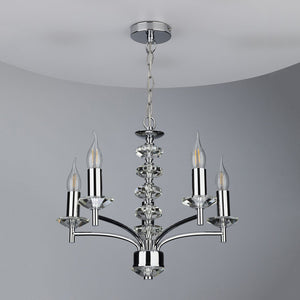 Dar Oleana 5 Light Armed Pendant Polished Chrome & Crystal – OLE0550