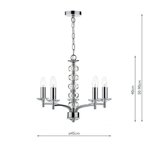 Dar Oleana 5 Light Armed Pendant Polished Chrome & Crystal – OLE0550