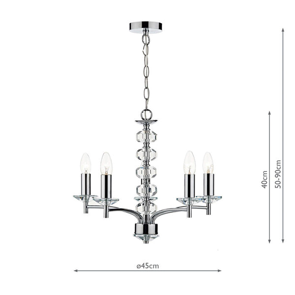 Dar Oleana 5 Light Armed Pendant Polished Chrome & Crystal – OLE0550