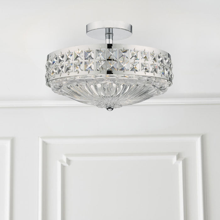 Dar Olona 3 Light Semi Flush Polished Chrome Crystal Beads and Glass Diffuser OLO5350