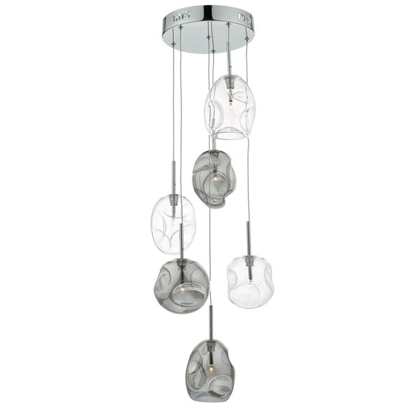Dar Quinn 6 Light Cluster Pendant Polished Chrome & Smoked Glass QUI6410