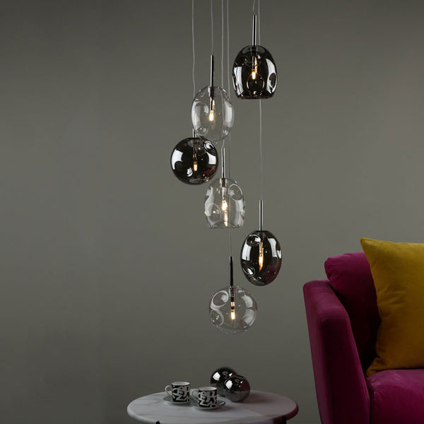 Dar Quinn 6 Light Cluster Pendant Polished Chrome & Smoked Glass QUI6410