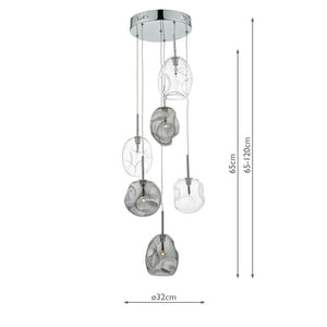 Dar Quinn 6 Light Cluster Pendant Polished Chrome & Smoked Glass QUI6410
