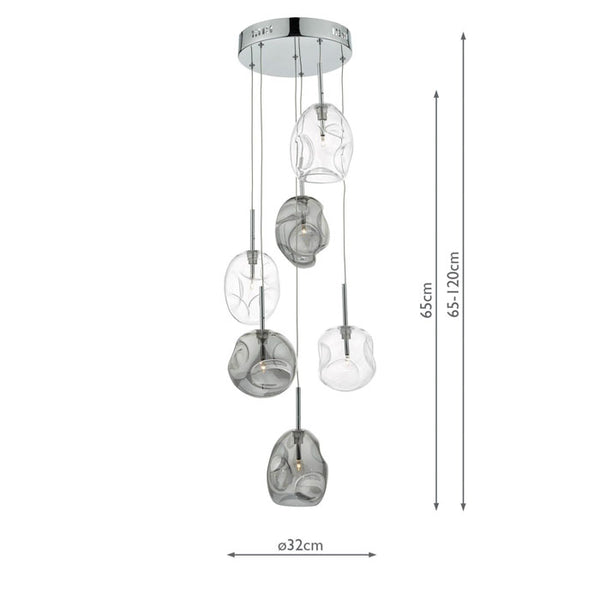 Dar Quinn 6 Light Cluster Pendant Polished Chrome & Smoked Glass QUI6410