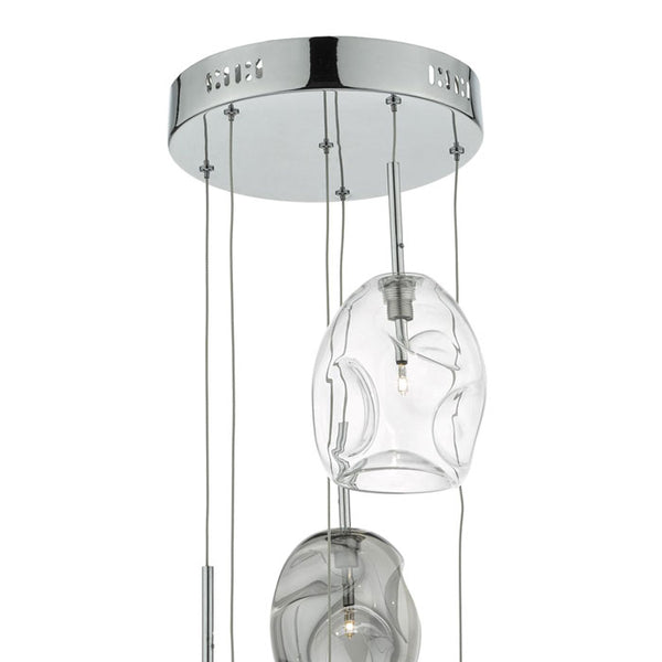 Dar Quinn 6 Light Cluster Pendant Polished Chrome & Smoked Glass QUI6410