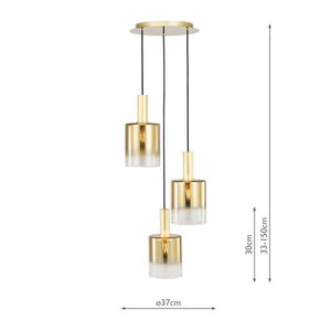 Dar Savannah 3 Light Cluster Pendant Satin Gold & Gold Ombre Glass – SAV8835