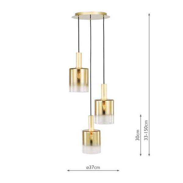 Dar Savannah 3 Light Cluster Pendant Satin Gold & Gold Ombre Glass – SAV8835