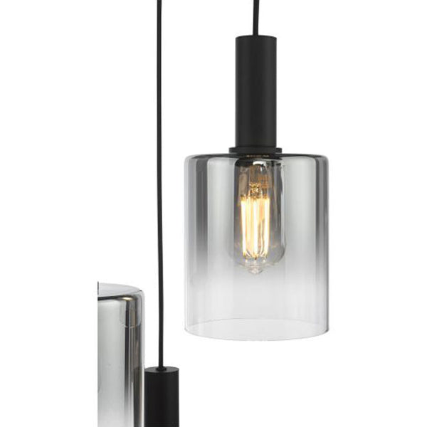 Dar Savannah 3 Light Cluster Pendant Matt Black & Smoked Glass SAV8822