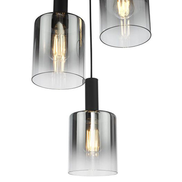 Dar Savannah 3 Light Cluster Pendant Matt Black & Smoked Glass SAV8822